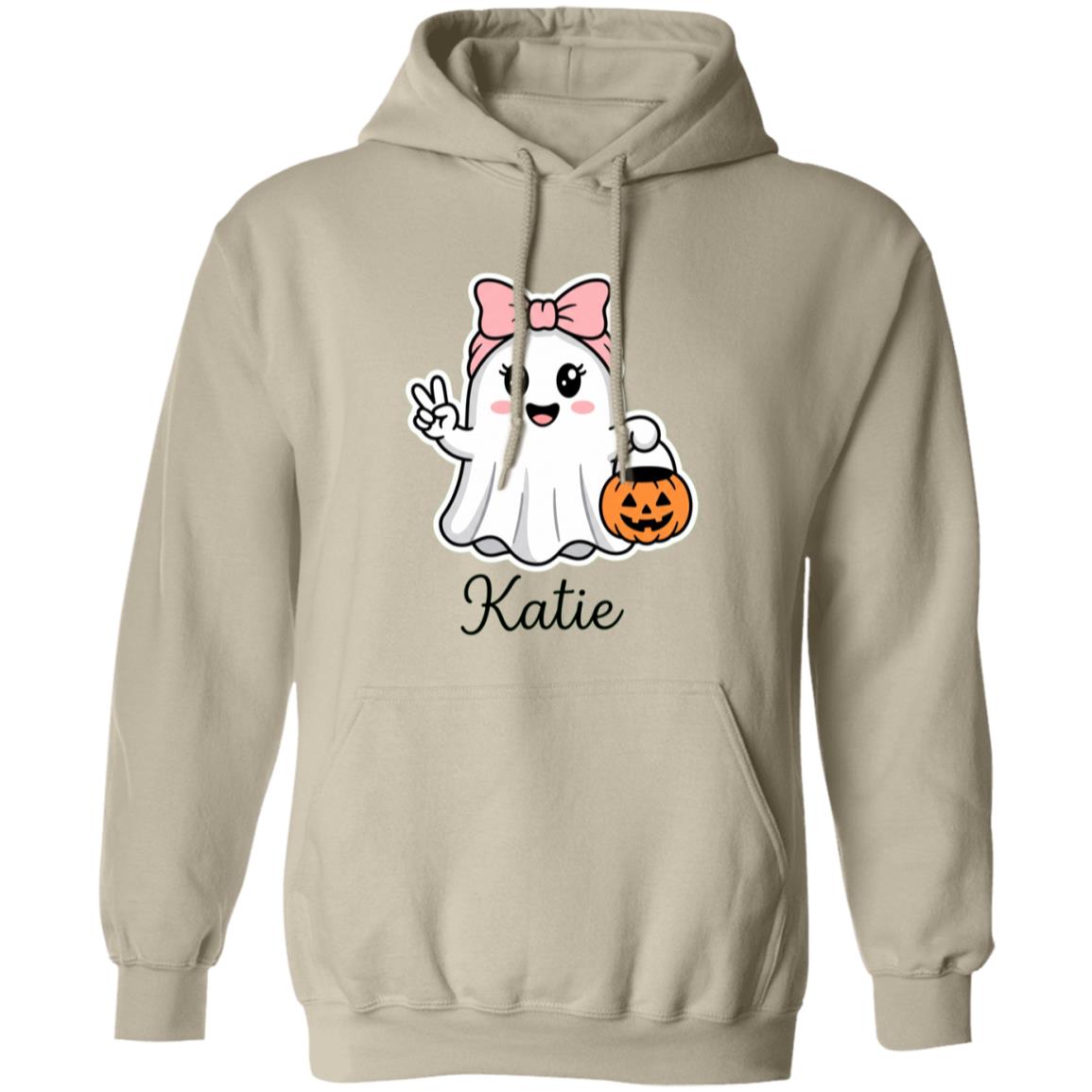 Personalized Cute Ghost Halloween Hoodie, Custom Name Pink Bow Ghost Sweatshirt, Kids Spooky Season Hoodie, Sand, Hoodie Personalized Cute Ghost Halloween Hoodie, Custom Name Pink Bow Ghost Sweatshirt, Kids Spooky Season Hoodie, Sand, Hoodie