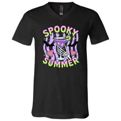 Spooky Summer Halloween Shirt, Skeleton Margarita Beach T-Shirt, Funny Summerween Spooky Season Tee, Black, V-Neck T-Shirt