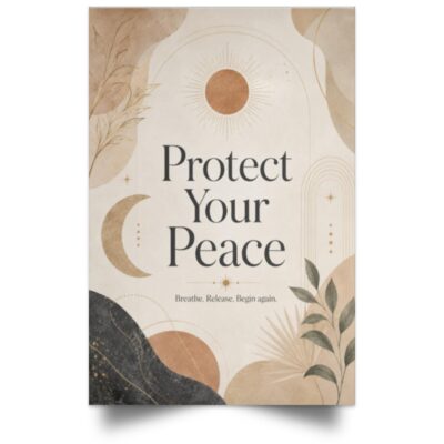 Protect Your Peace Canvas Wall Art, Breathe Release Begin Again Poster, Neutral Boho Inspirational Bedroom Decor, White, Unframed Poster