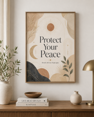 Alternative view of Protect Your Peace Canvas Wall Art, Breathe Release Begin Again Poster, Neutral Boho Inspirational Bedroom Decor