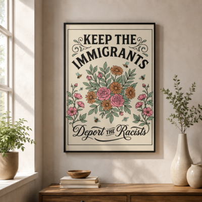 Alternative view of Keep The Immigrants Deport The Racists Canvas Poster, Anti Racism Floral Wall Art, Pro Immigrant Social Justice Decor