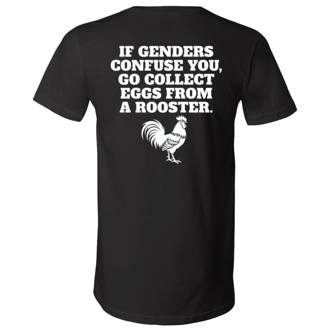 If Genders Confuse You Go Collect Eggs From a Rooster Back Print Shirt, Funny Farm Humor Graphic T-Shirt, Black, V-Neck T-Shirt If Genders Confuse You Go Collect Eggs From a Rooster Back Print Shirt, Funny Farm Humor Graphic T-Shirt, Black, V-Neck T-Shirt