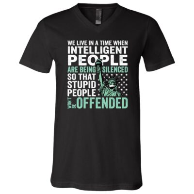 Intelligent People Are Being Silenced Political Statement T-Shirt, Liberty Graphic Tee, Black, V-Neck T-Shirt