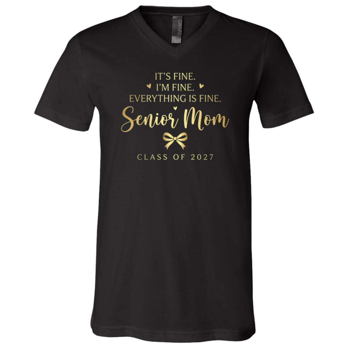 Senior Mom Class of 2027 Shirt, Elegant Gold Bow Graduation Mom T-Shirt, Proud Mom of Senior 2027 Gift, Black, V-Neck T-Shirt Senior Mom Class of 2027 Shirt, Elegant Gold Bow Graduation Mom T-Shirt, Proud Mom of Senior 2027 Gift, Black, V-Neck T-Shirt