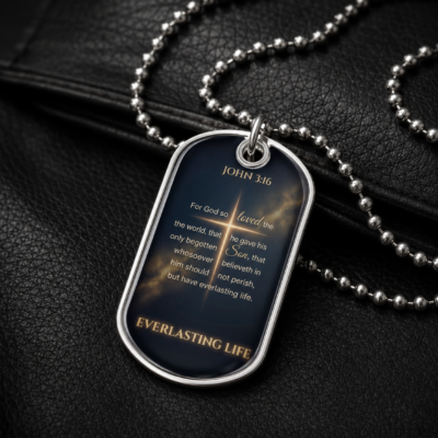 Alternative view of John 3:16 Dog Tag Necklace, Everlasting Life Christian Cross Pendant, Bible Verse Scripture Jewelry, Religious Faith Gift for Men Women