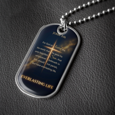 John 3:16 Dog Tag Necklace, Everlasting Life Christian Cross Pendant, Bible Verse Scripture Jewelry, Religious Faith Gift for Men Women
