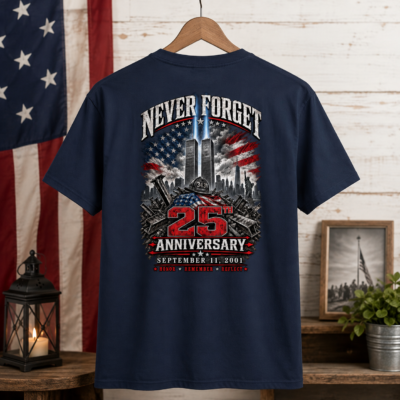 Alternative view of 9/11 25th Anniversary Memorial Shirt – Never Forget September 11 2001-2026 Twin Towers Firefighter 343 Patriot Day T-Shirt