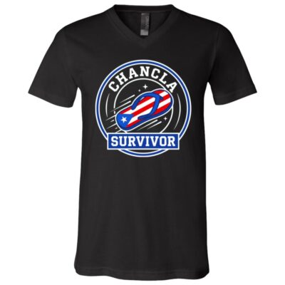 Chancla Survivor Shirt, Funny Puerto Rican La Chancla Family Humor Tee, Boricua Unisex T-Shirt & V-Neck, Black, V-Neck T-Shirt