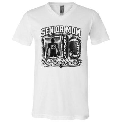 Personalized Senior Mom Football Shirt, Custom Photo & Name Football Mom Tee, Senior Year The Final Quarter Shirt,, White, V-Neck T-Shirt