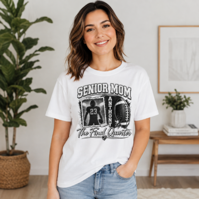 Alternative view of Personalized Senior Mom Football Shirt, Custom Photo & Name Football Mom Tee, Senior Year The Final Quarter Shirt,
