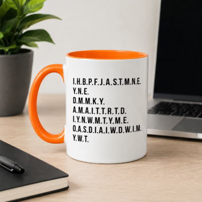 Alternative view of IHBPFJASTMNE Secret Message Accent Mug, Funny Movie Quote Acronym Coffee Mug, Inside Joke Gift