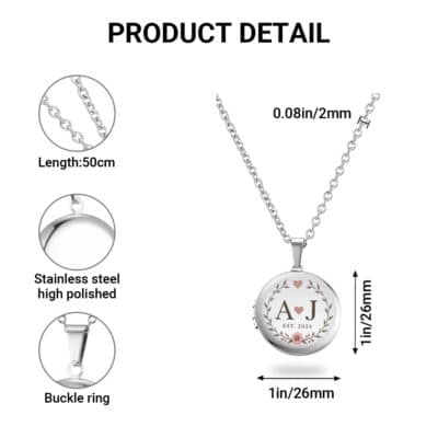 Alternative view of Personalized Couple Photo Locket Necklace, Custom Initials & Date Pendant, Romantic Anniversary Gift for Her