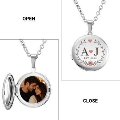 Personalized Couple Photo Locket Necklace, Custom Initials & Date Pendant, Romantic Anniversary Gift for Her