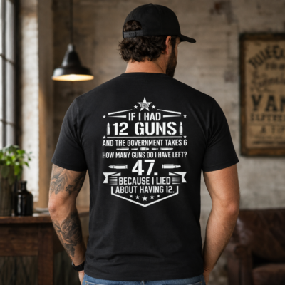 Alternative view of Funny Gun Math Shirt Back Print, If I Had 12 Guns Second Amendment T-Shirt, Gun Owner Humor Tee, Patriotic Firearm Joke Shirt