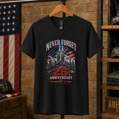 Alternative view of 9/11 25th Anniversary Memorial Shirt – Never Forget September 11 2001-2026 Twin Towers Firefighter 343 Patriot Day T-Shirt