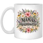 Personalized Mama’s Wildflowers Mug, Custom Kids Names Coffee Cup, Floral Mom Mug, Mother’s Day Gift for Mom, White, 11 oz. White Mug