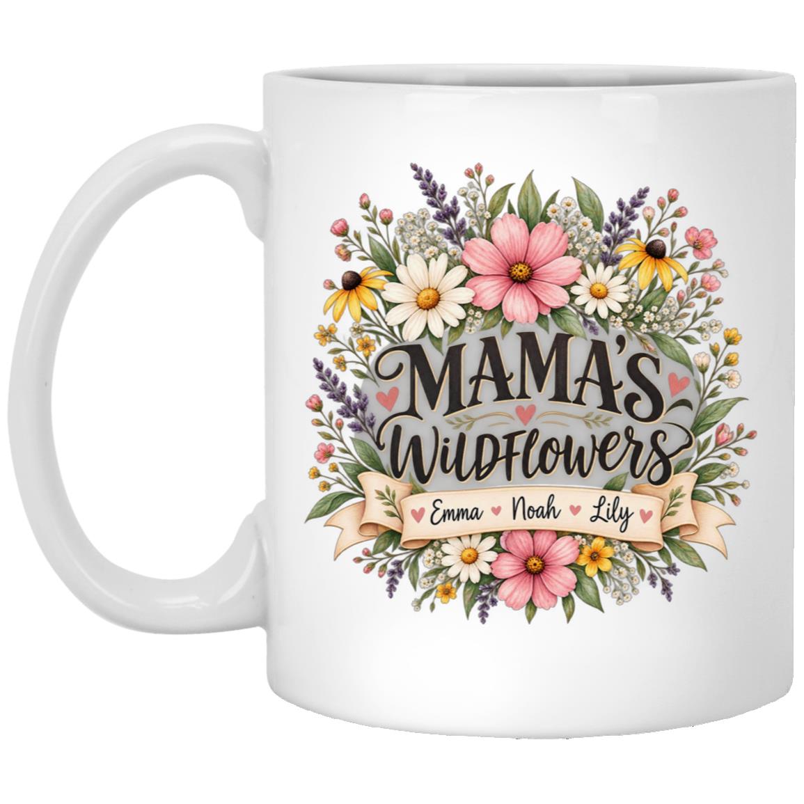 Personalized Mama’s Wildflowers Mug, Custom Kids Names Coffee Cup, Floral Mom Mug, Mother’s Day Gift for Mom, White, 11 oz. White Mug Personalized Mama’s Wildflowers Mug, Custom Kids Names Coffee Cup, Floral Mom Mug, Mother’s Day Gift for Mom, White, 11 oz. White Mug