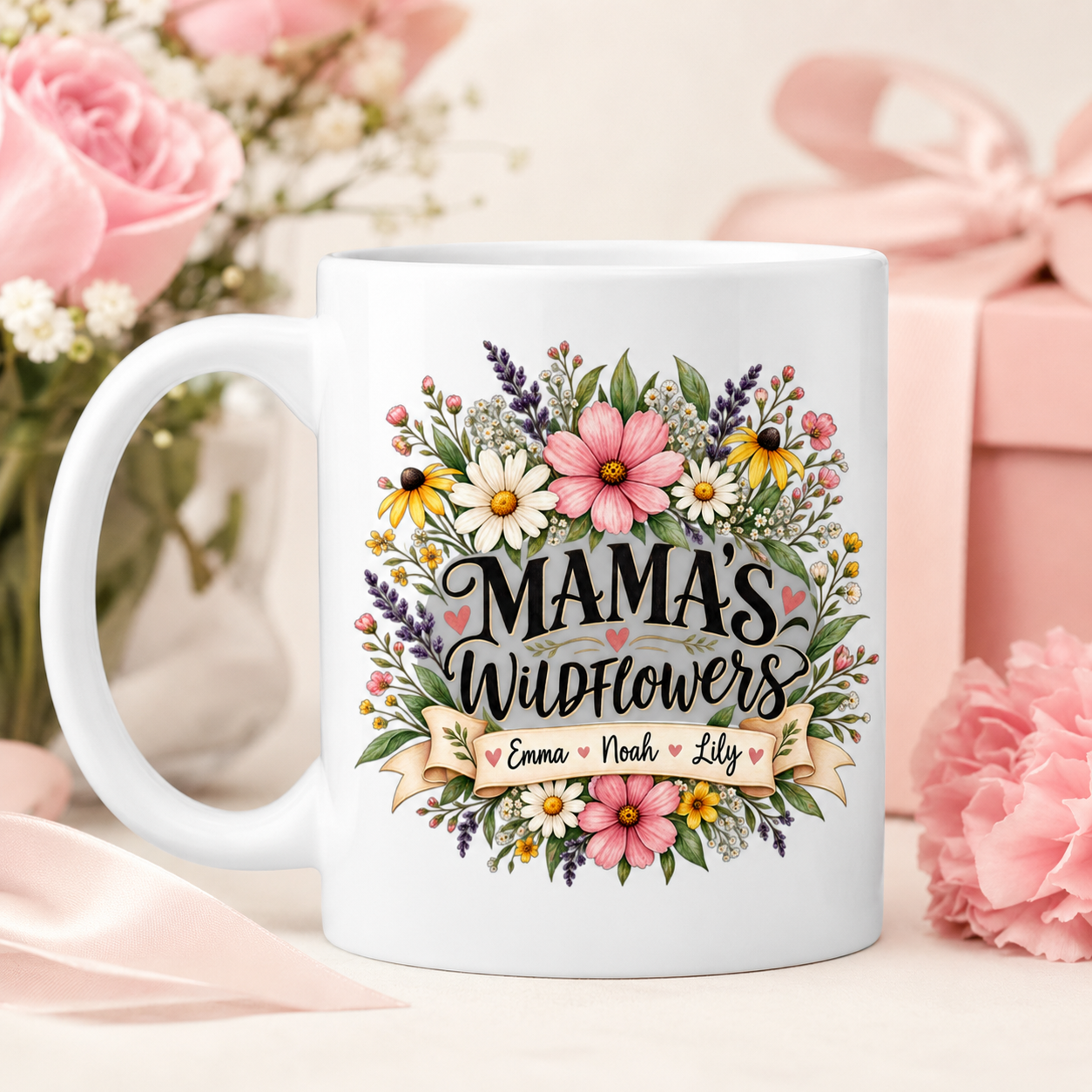 Personalized Mama’s Wildflowers Mug, Custom Kids Names Coffee Cup, Floral Mom Mug, Mother’s Day Gift for Mom - Image 3
