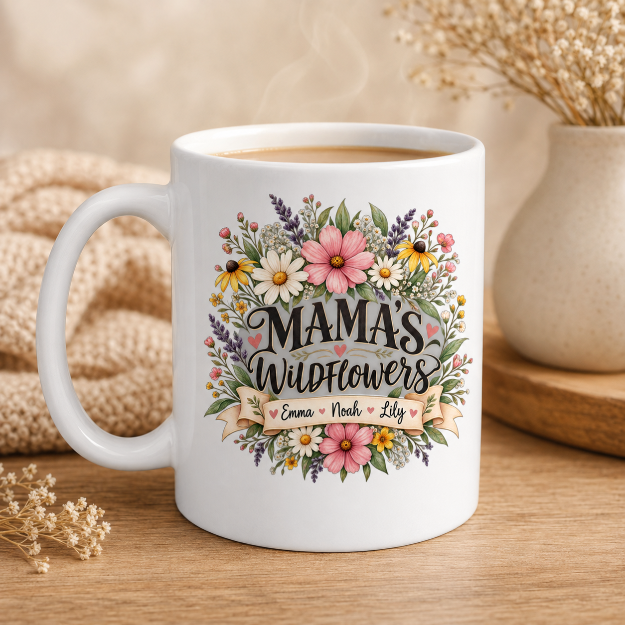 Personalized Mama’s Wildflowers Mug, Custom Kids Names Coffee Cup, Floral Mom Mug, Mother’s Day Gift for Mom - Image 4