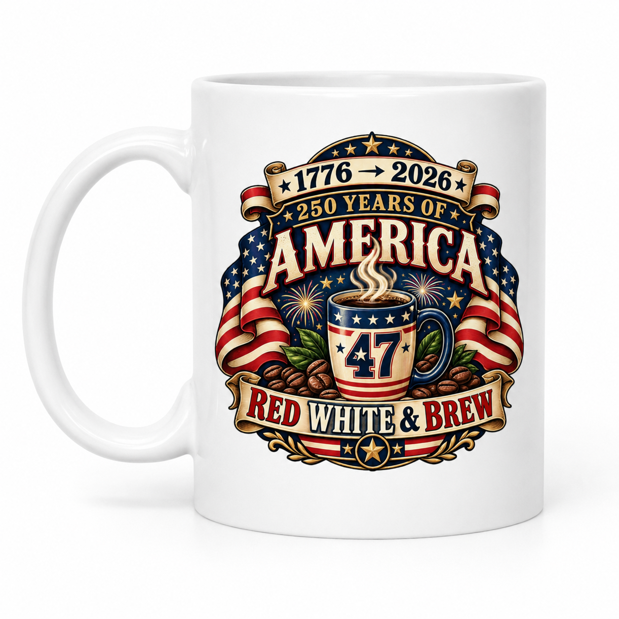 1776–2026 250 Years of America Mug, Red White & Brew Coffee Cup, USA 250th Anniversary Patriotic Mug, America 250 Gift - Image 5