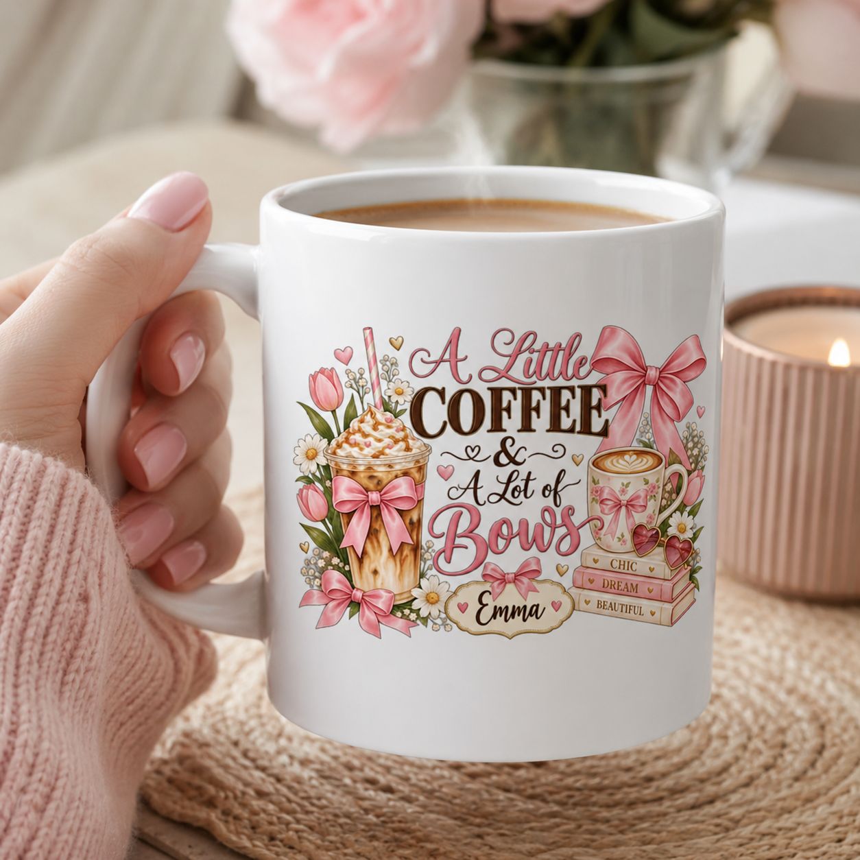 Personalized Coquette Bow Mug, A Little Coffee & A Lot of Bows Cup, Custom Name Pink Coffee Mug for Her - Image 7