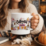 Caffeinated & Slightly Haunted Halloween Mug, Cute Pink Ghost Coffee Cup, Spooky Season Gift for Her - Thumbnail Image 3
