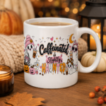 Caffeinated & Slightly Haunted Halloween Mug, Cute Pink Ghost Coffee Cup, Spooky Season Gift for Her - Thumbnail Image 4