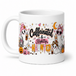 Caffeinated & Slightly Haunted Halloween Mug, Cute Pink Ghost Coffee Cup, Spooky Season Gift for Her - Thumbnail Image 6