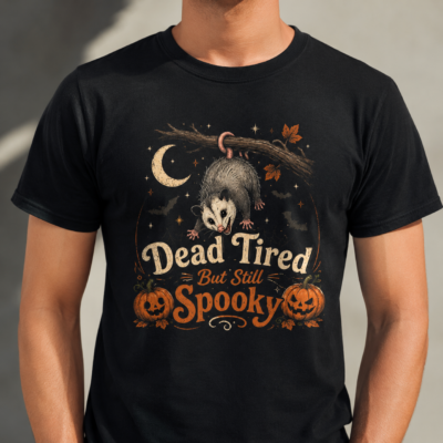 Alternative view of Dead Tired But Still Spooky Opossum Shirt, Funny Possum Halloween T-Shirt, Vintage Spooky Animal Halloween Tee