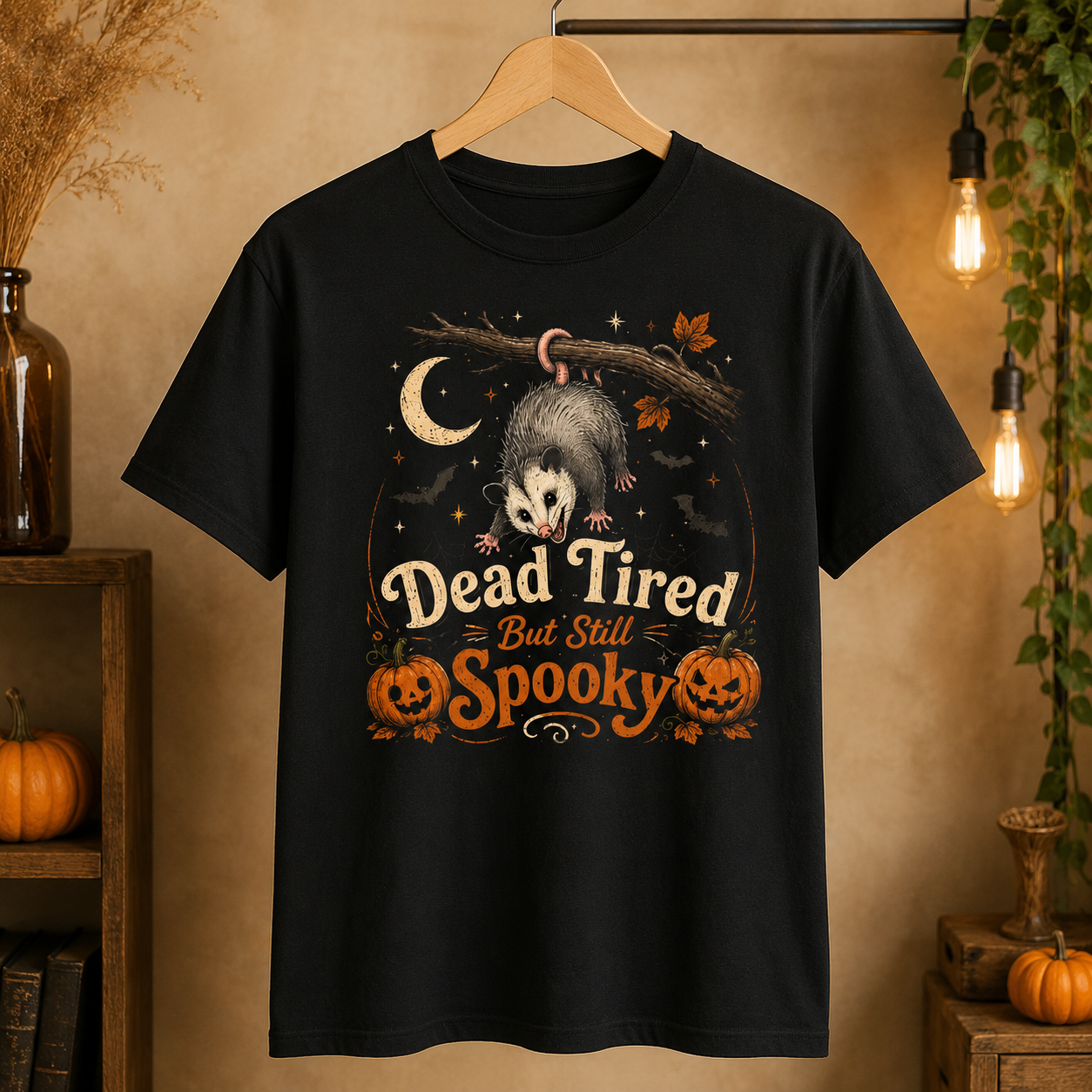 Dead Tired But Still Spooky Opossum Shirt, Funny Possum Halloween T-Shirt, Vintage Spooky Animal Halloween Tee - Image 3