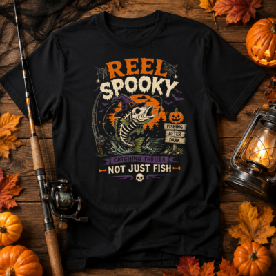 Alternative view of Reel Spooky Halloween Fishing Shirt, Funny Skeleton Fish T-Shirt, Spooky Fisherman Halloween Gift