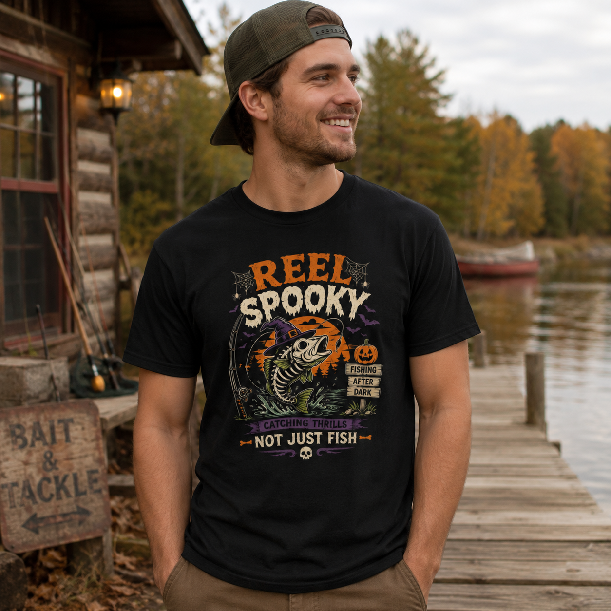 Reel Spooky Halloween Fishing Shirt, Funny Skeleton Fish T-Shirt, Spooky Fisherman Halloween Gift - Image 4