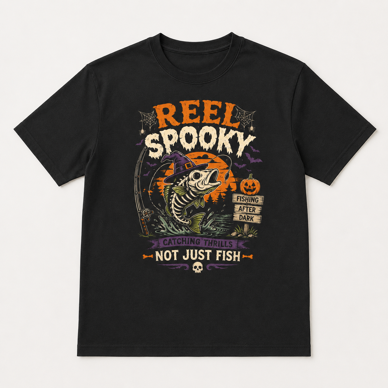 Reel Spooky Halloween Fishing Shirt, Funny Skeleton Fish T-Shirt, Spooky Fisherman Halloween Gift - Image 7