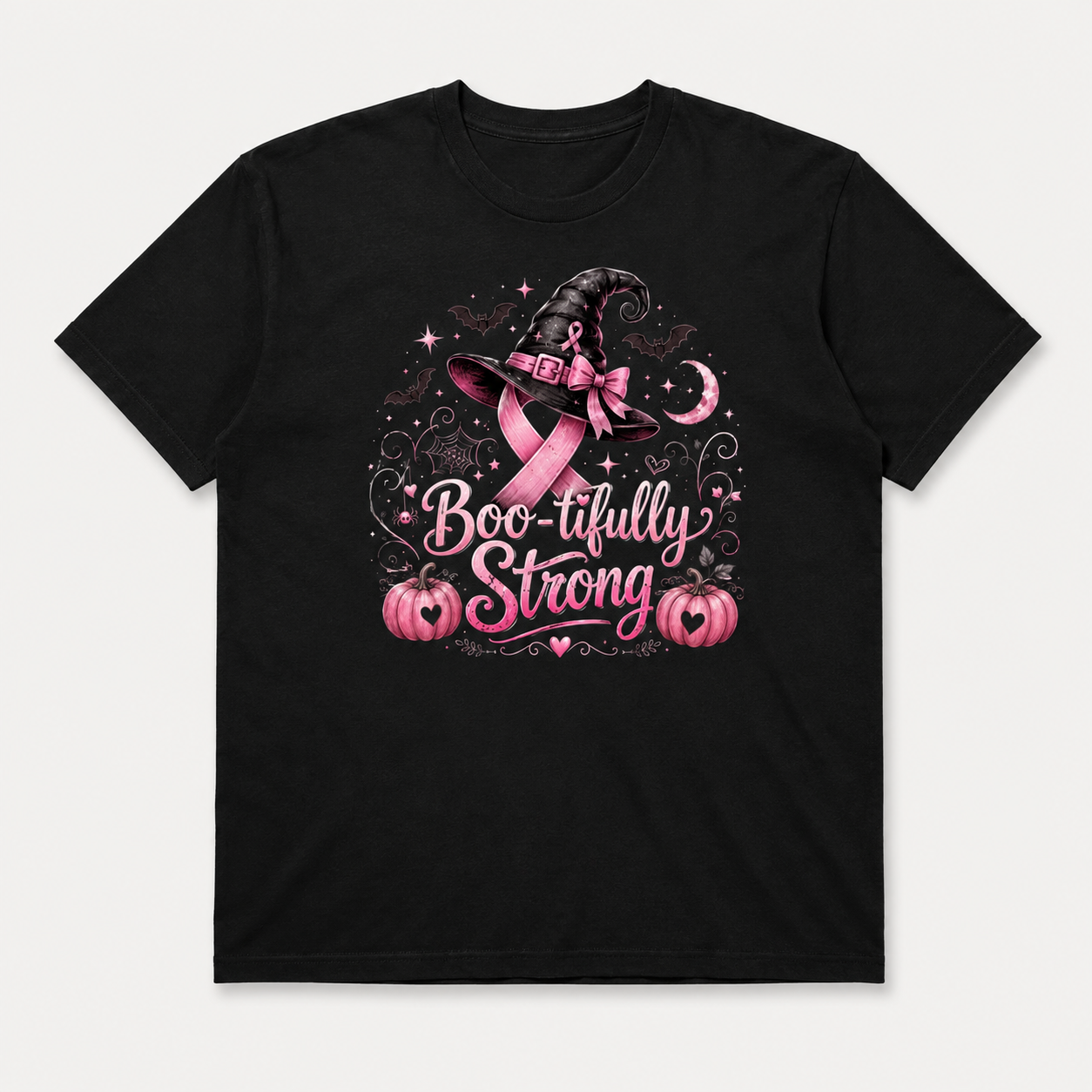 Boo-tifully Strong Breast Cancer Halloween Shirt, Pink Ribbon Witch T-Shirt, Breast Cancer Awareness Halloween Tee - Image 3