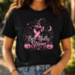 Boo-tifully Strong Breast Cancer Halloween Shirt, Pink Ribbon Witch T-Shirt, Breast Cancer Awareness Halloween Tee - Thumbnail Image 5