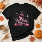 Boo-tifully Strong Breast Cancer Halloween Shirt, Pink Ribbon Witch T-Shirt, Breast Cancer Awareness Halloween Tee - Thumbnail Image 6