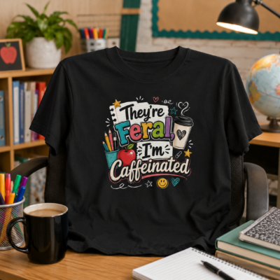 Alternative view of They're Feral I'm Caffeinated Teacher Shirt, Funny Teacher T-Shirt, Teacher Coffee Shirt, Back to School Teacher Tee