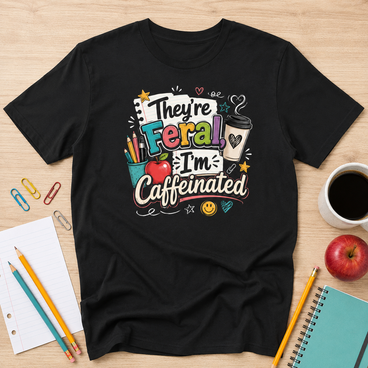 They're Feral I'm Caffeinated Teacher Shirt, Funny Teacher T-Shirt, Teacher Coffee Shirt, Back to School Teacher Tee - Image 4