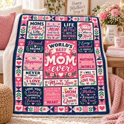 Alternative view of World’s Best Mom Blanket, Mother’s Day Gift for Mom, Mom Quote Blanket, Sentimental Mother Gift from Daughter Son