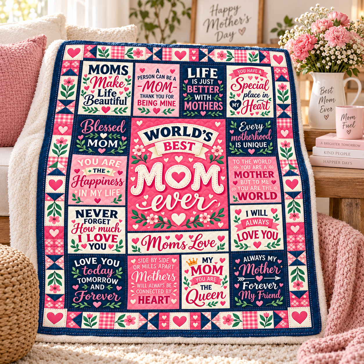 World’s Best Mom Blanket, Mother’s Day Gift for Mom, Mom Quote Blanket, Sentimental Mother Gift from Daughter Son - Image 3