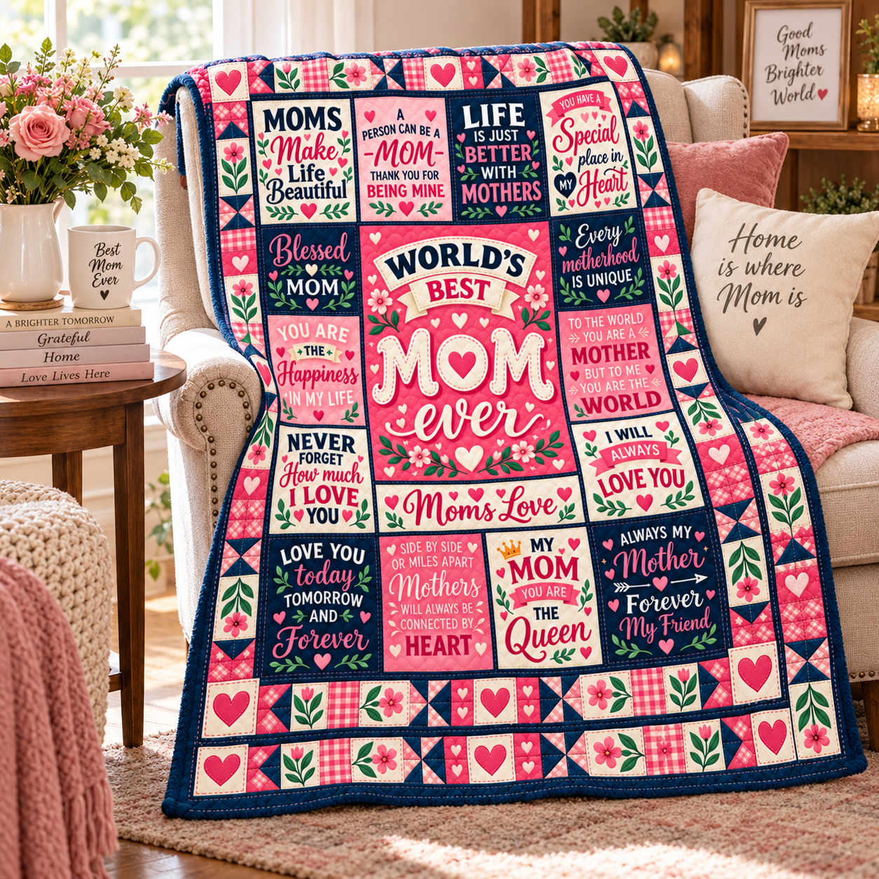 World’s Best Mom Blanket, Mother’s Day Gift for Mom, Mom Quote Blanket, Sentimental Mother Gift from Daughter Son - Image 4