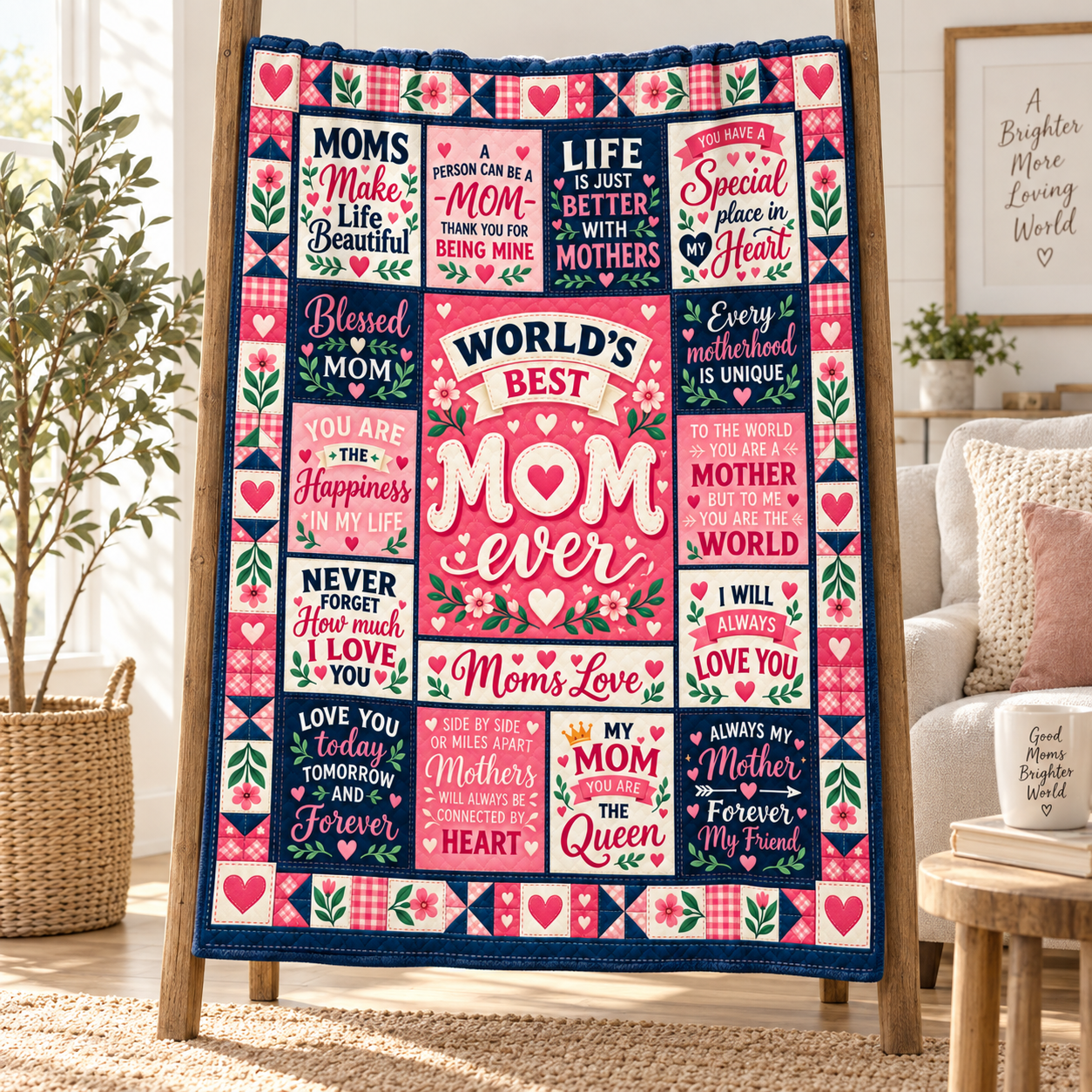 World’s Best Mom Blanket, Mother’s Day Gift for Mom, Mom Quote Blanket, Sentimental Mother Gift from Daughter Son - Image 2
