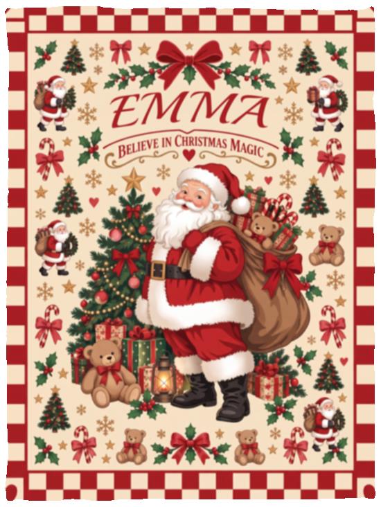Personalized Vintage Santa Christmas Blanket, Custom Name Believe in Christmas Magic Throw, Retro Santa Fleece Blanket, White, Cozy Plush Fleece Blanket - 30x40 Personalized Vintage Santa Christmas Blanket, Custom Name Believe in Christmas Magic Throw, Retro Santa Fleece Blanket, White, Cozy Plush Fleece Blanket - 30x40