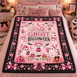 Pink Ghost Halloween Blanket, Cute Spooky Coquette Throw Blanket, Pink Bow Ghost Fleece Blanket, Girly Halloween Home Decor - Thumbnail Image 8