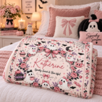 Personalized Pink Ghost Halloween Blanket, Custom Name Spooky Coquette Throw, Cute Ghost Fleece Blanket, Halloween Gift for Her - Thumbnail Image 6