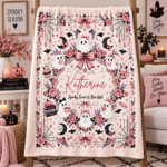 Personalized Pink Ghost Halloween Blanket, Custom Name Spooky Coquette Throw, Cute Ghost Fleece Blanket, Halloween Gift for Her - Thumbnail Image 7