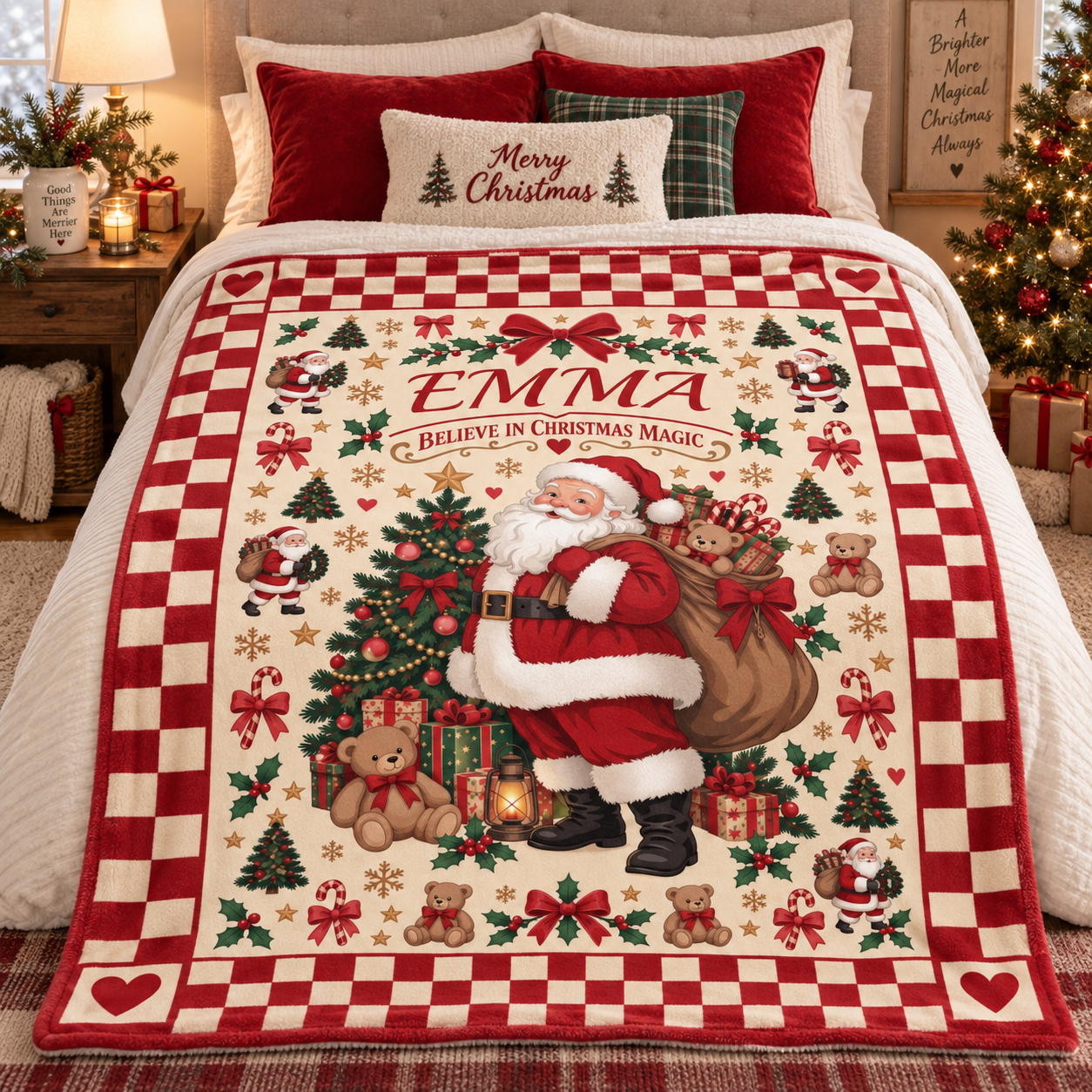 Personalized Vintage Santa Christmas Blanket, Custom Name Believe in Christmas Magic Throw, Retro Santa Fleece Blanket, Christmas Gift for Kids - Image 9