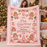 Pink Gingerbread Christmas Blanket, Cute Coquette Holiday Throw Blanket, Pink Christmas Fleece Blanket - Thumbnail Image 5