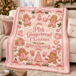 Pink Gingerbread Christmas Blanket, Cute Coquette Holiday Throw Blanket, Pink Christmas Fleece Blanket - Thumbnail Image 3