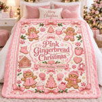 Pink Gingerbread Christmas Blanket, Cute Coquette Holiday Throw Blanket, Pink Christmas Fleece Blanket - Thumbnail Image 4
